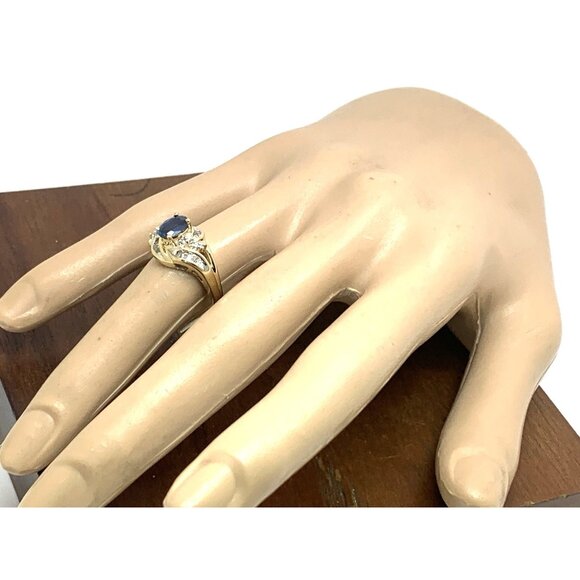 Blue Gemstone Diamond Cocktail Ring 14k Yellow Gold Estate Women's Size 7 - Picture 14 of 14